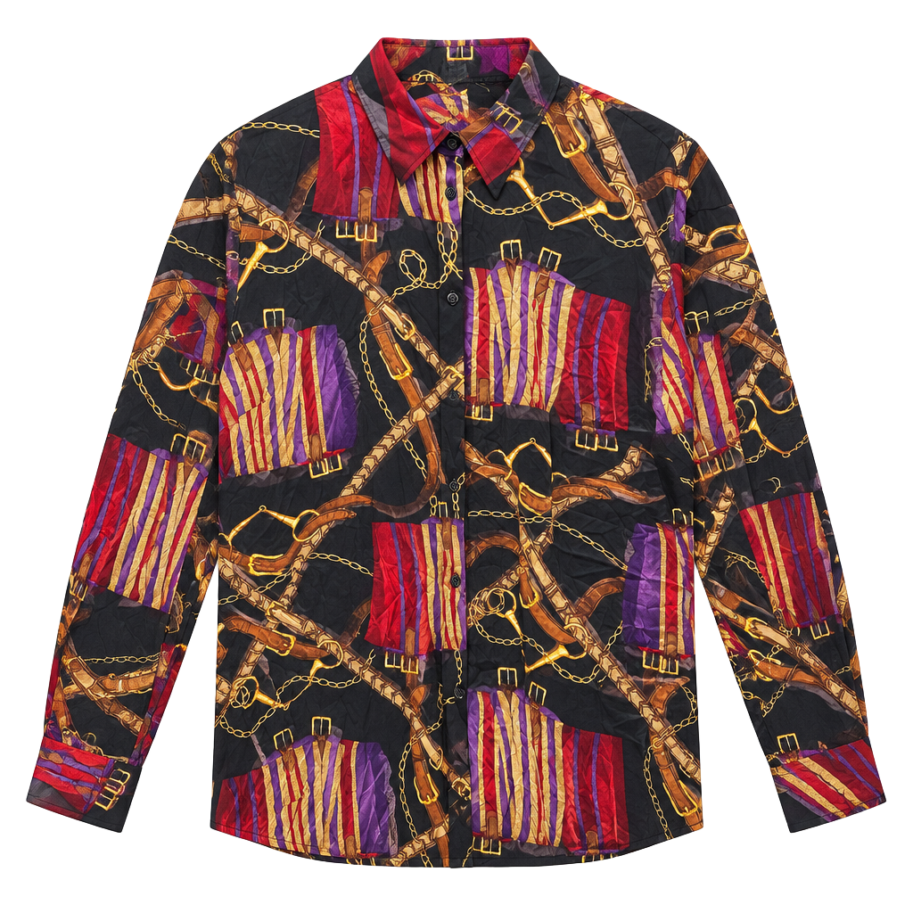 Vintage Lauren Ralph Lauren Button-Down Women’s Shirt Size 2XEquestrian Print 1