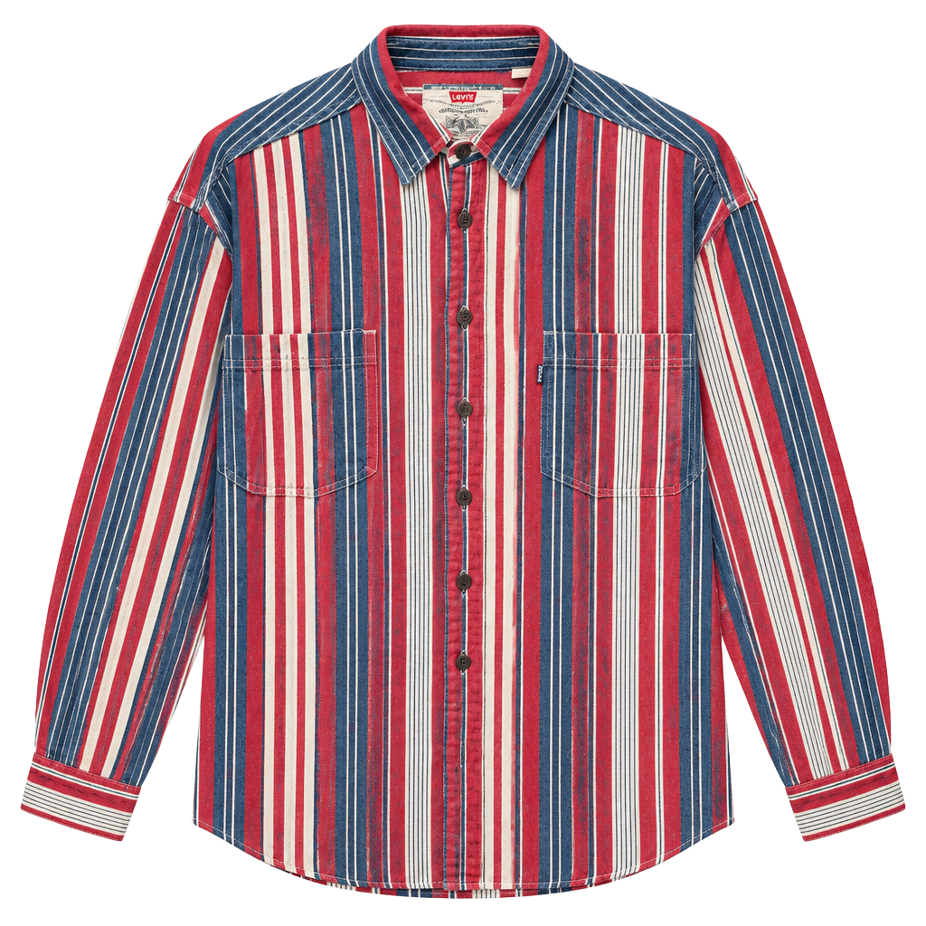 Vintage 90s Levi’s Denim Button Up Shirt Large Vertical Striped Red White Blue 1