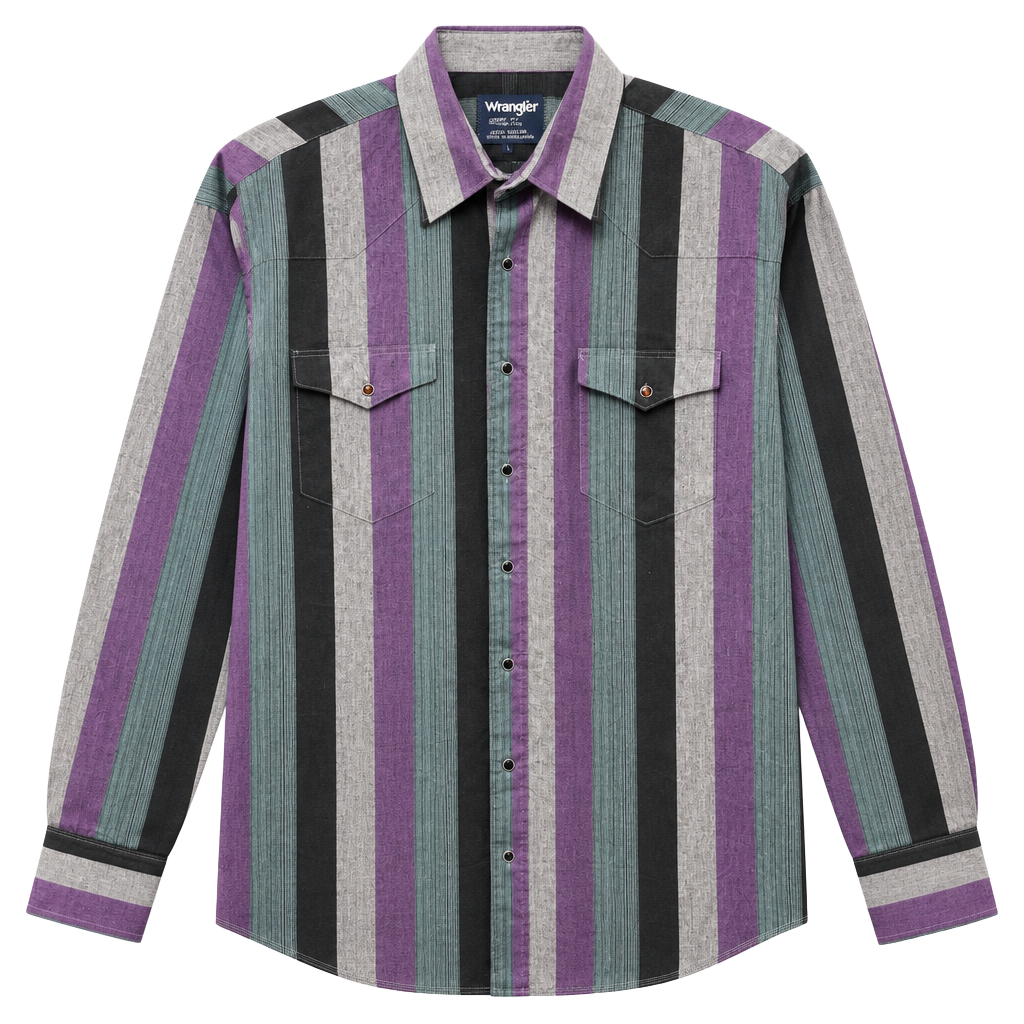 Vintage 90s Wrangler Cowboy Cut Western Snap Shirt X-Long Tails Striped 18x35 XL 1