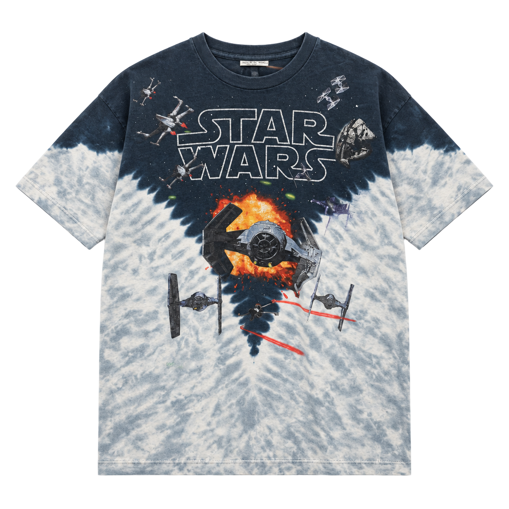 Vintage 1997 Liquid Blue Star Wars Darth Vader Tie Fighter X-Wing AOP Size XXL 1