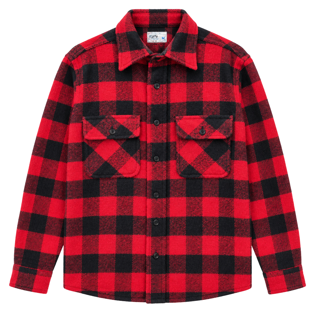 Vintage 70s JC Penney TownCraft Wool Flannel Shirt Red Black Buffalo Size Medium 1