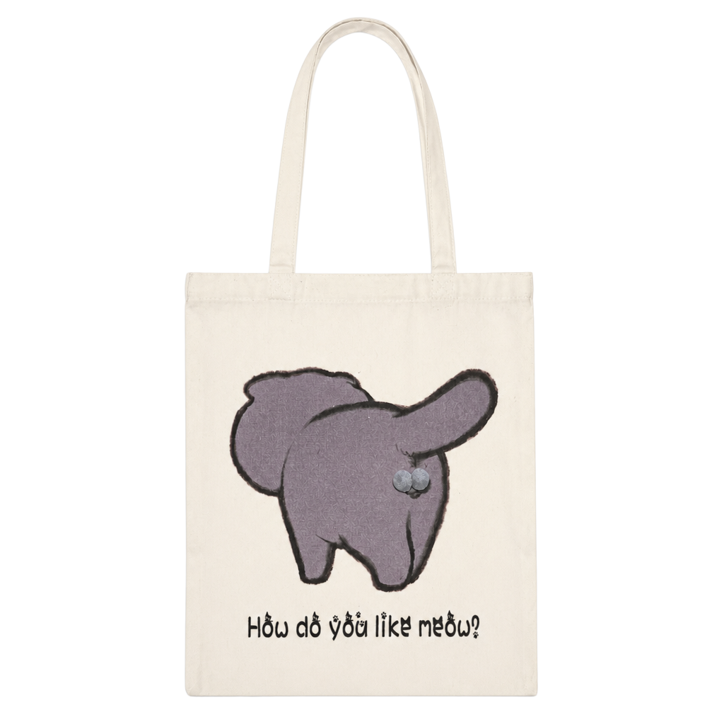 Funny Cat Butt Canvas Tote Bag How Do You Like Meow? with Pom Poms 1