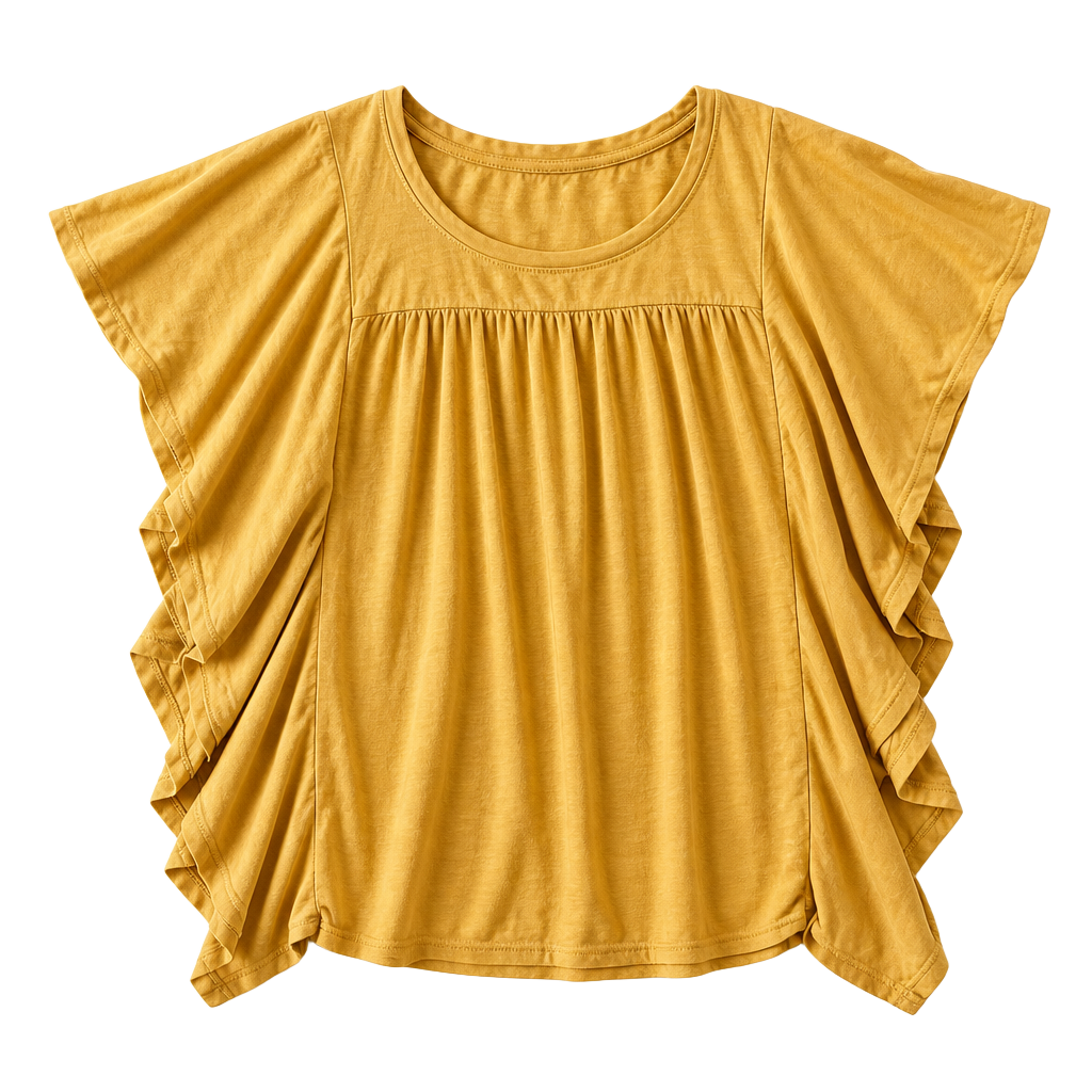 Wonderly Women's Mustard Yellow Ruffle Sleeve Blouse Size M 1