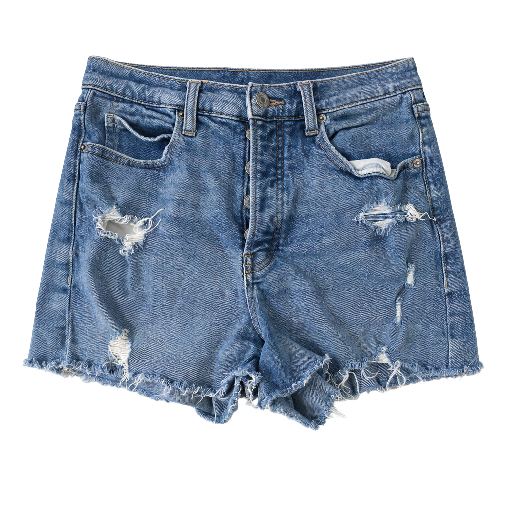 Old Navy Higher High-Rise Sky-Hi A-Line Secret-Smooth Pocket Distressed Denim Shorts 1