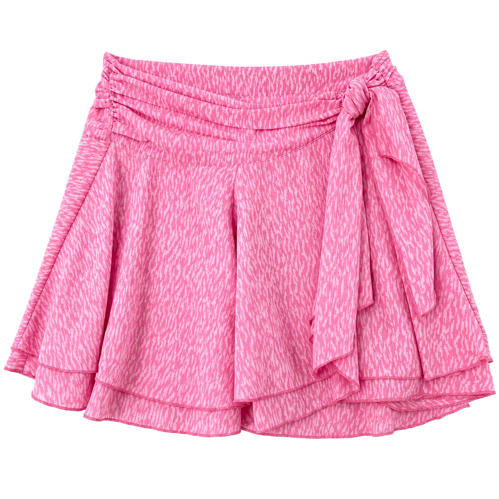 Aerie Pink Patterned Ruched Tie-Front Mini Skirt Size M 1
