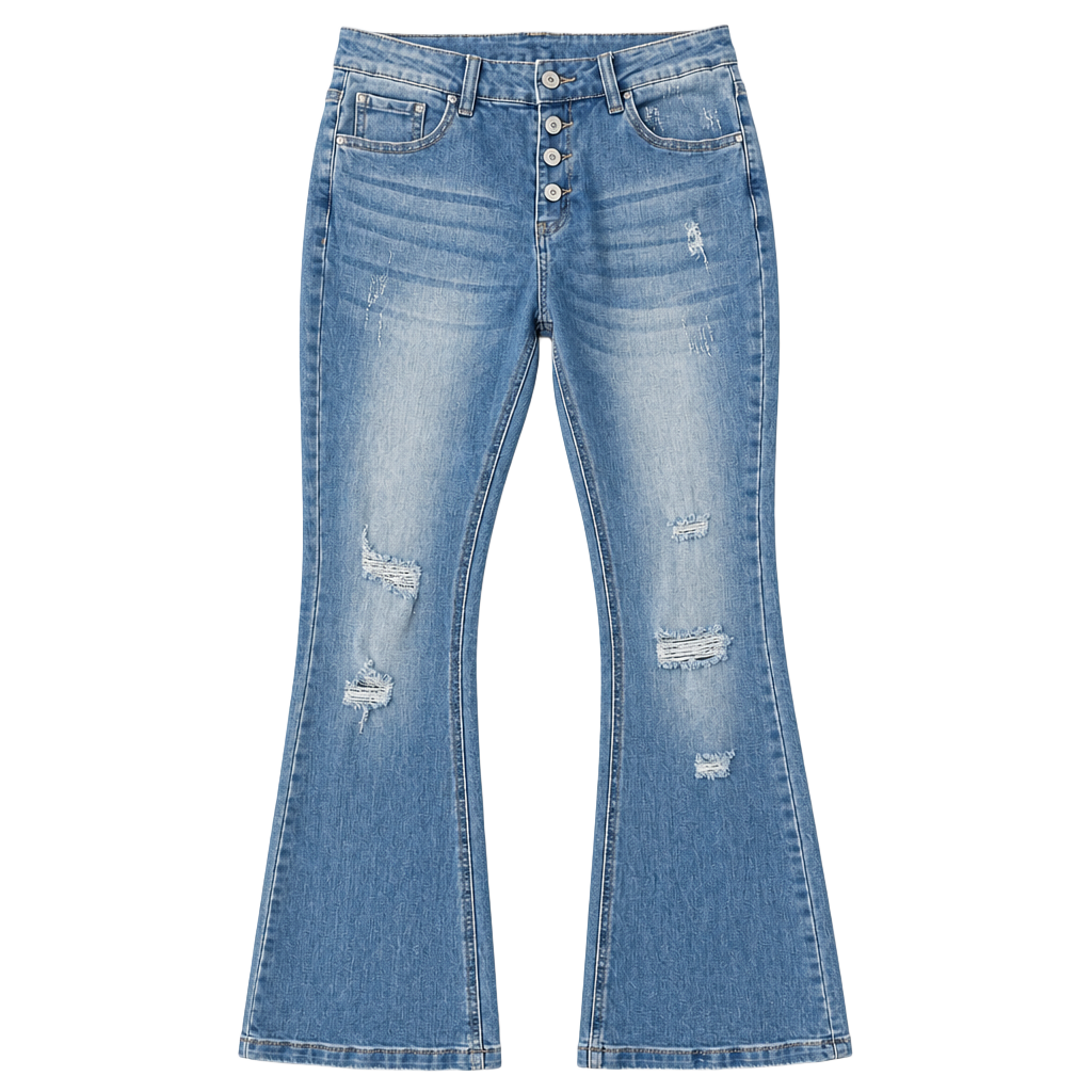 Distressed Women's Size M Button Fly Flare Jeans 1
