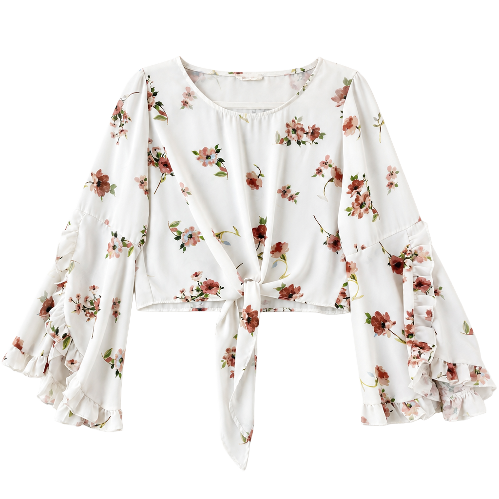 Altard State Floral Print Tie-Front Ruffle Sleeve Blouse Size M 1