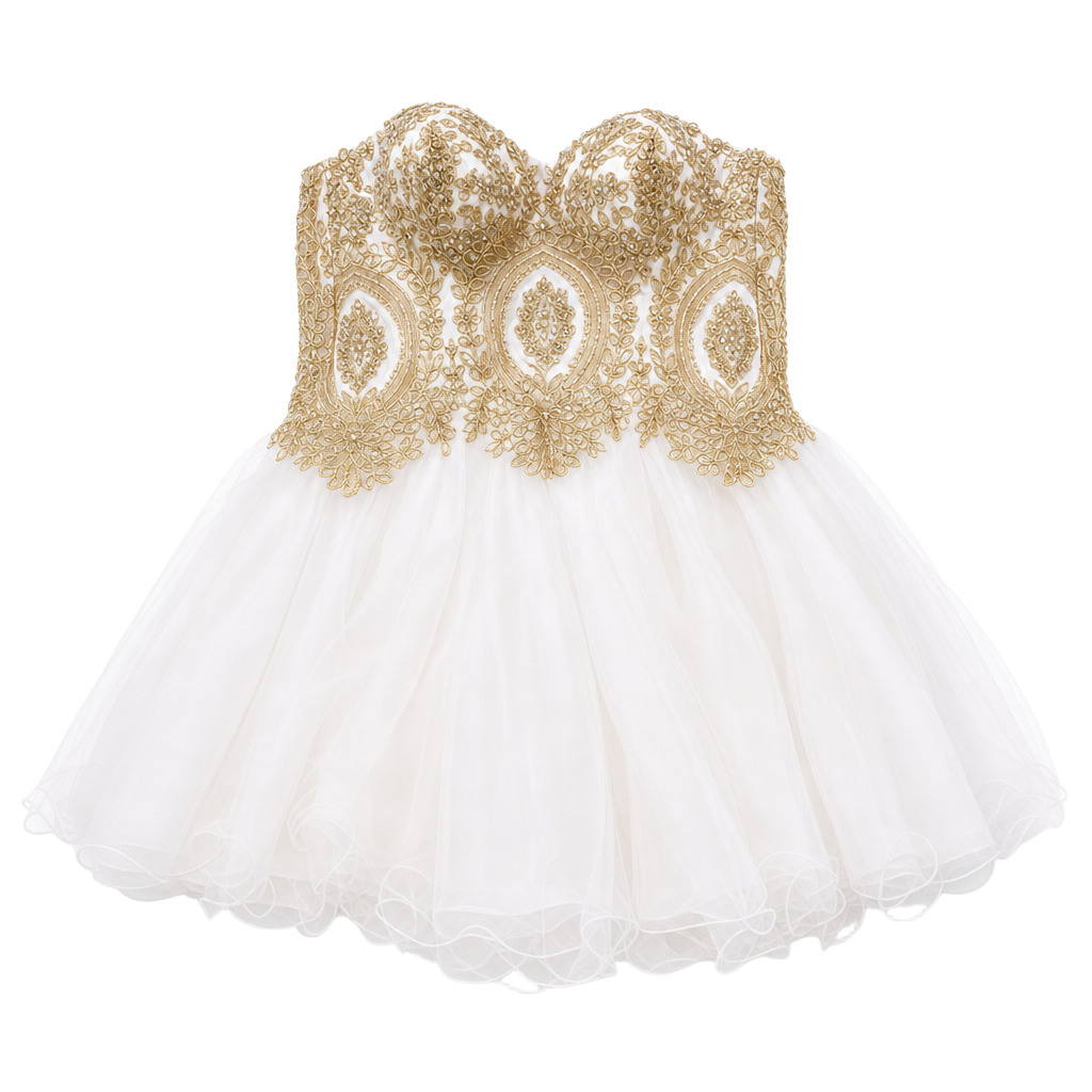 Star Box White and Gold Lace Corset Tulle Prom Cocktail Dress 1