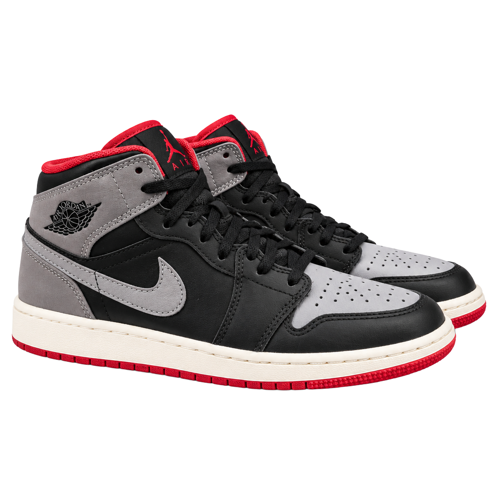 Nike Air Jordan 1 Mid Black Gym Red Medium Grey Sneakers 4Y 1