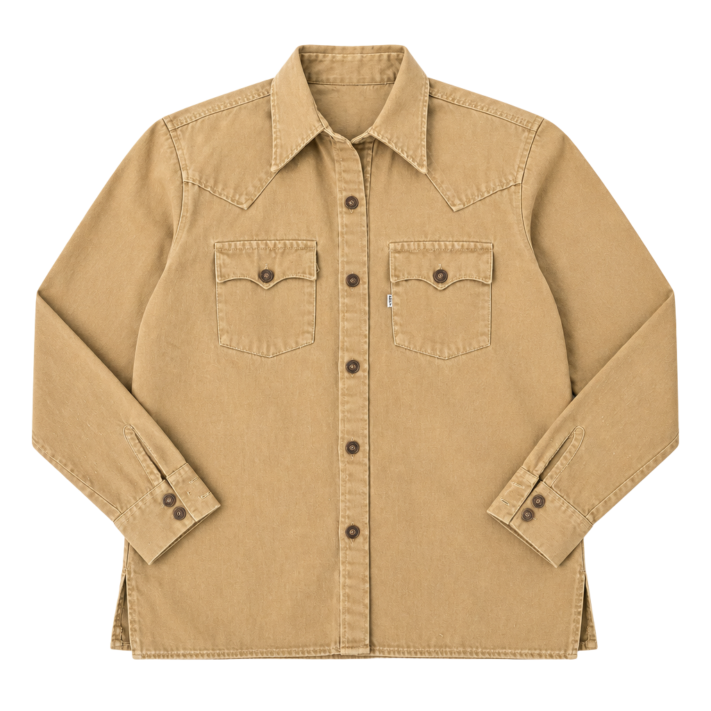 Vintage 70's Levis Two Pocket White Tab Western Barn Style Basic Button Up Shirt 1