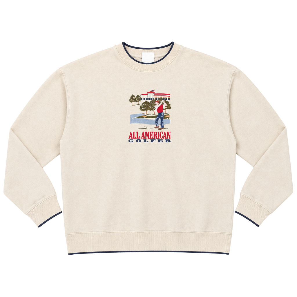 Grandpa Core All American Golfer Embroidered Golf Graphic Cream Sweatshirt XL 1