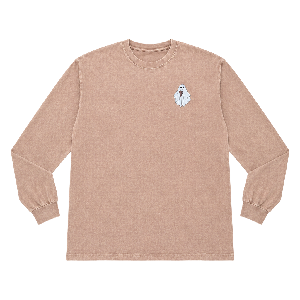 Comfort Colors Stanley Cup Ghost Long Sleeve Size 2XL Brown Shirt 1