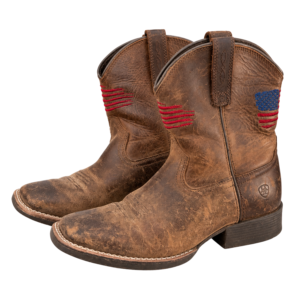 Ariat Patriot Western Boots Brown Leather Flag Square Toe US 3 Kids 1