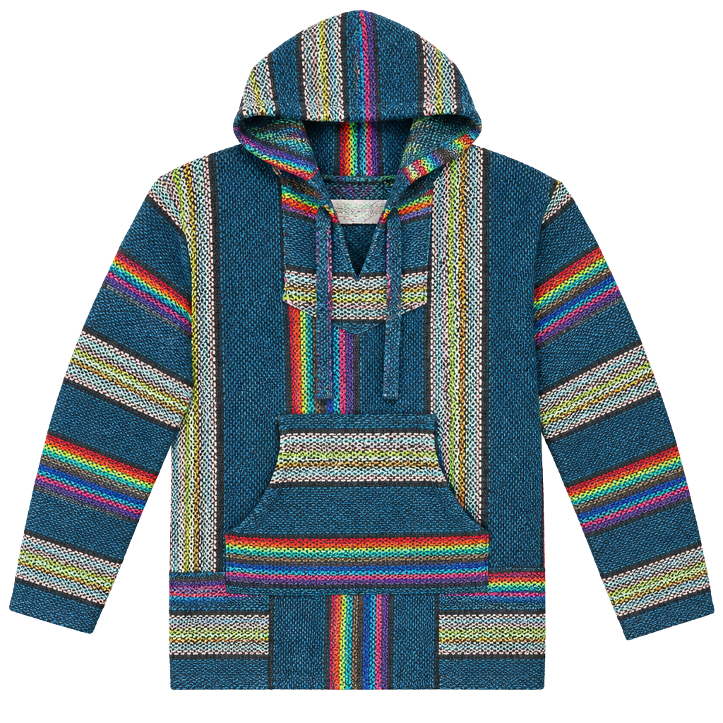 Chavitos Baja Hoodie Size S Blue Rainbow Striped 1