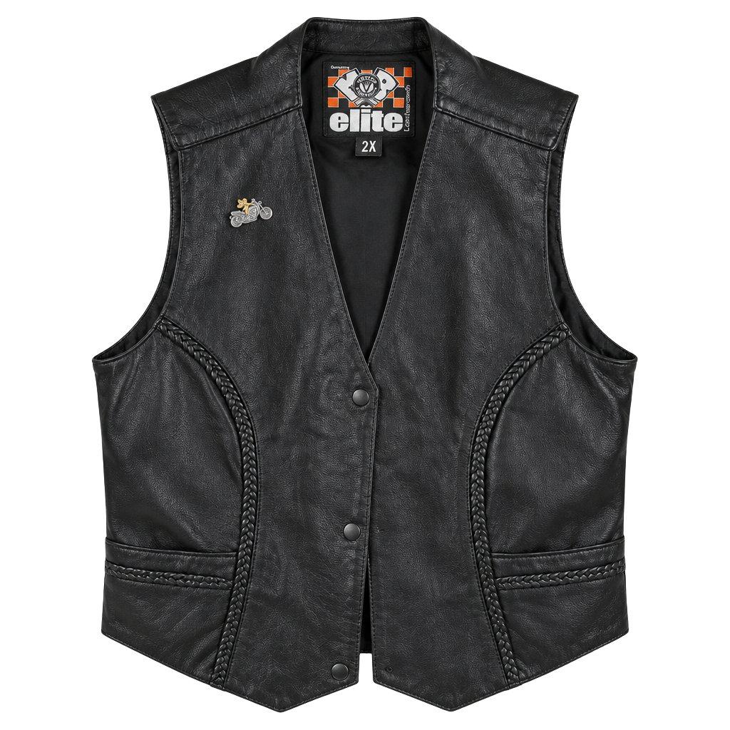 Elite Leathercrafts Motorcycle Vest Size 2X Black Leather Biker 1