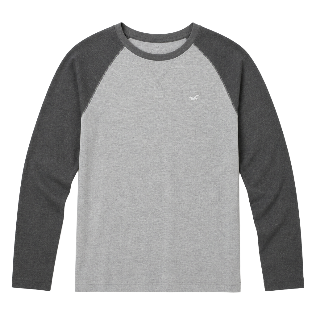 Hollister Mens Small Gray Long Sleeve Baseball Tee 1