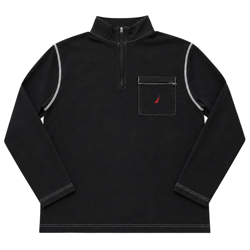 Nautica 1/4 Zip Pullover Size XL Black Cotton Contrast Stitching 1