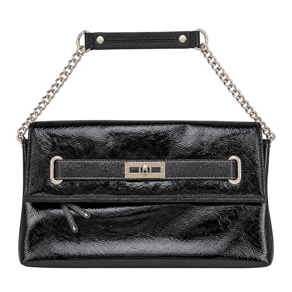Nine West Black Patent Faux Leather Chain Strap Shoulder Bag 1