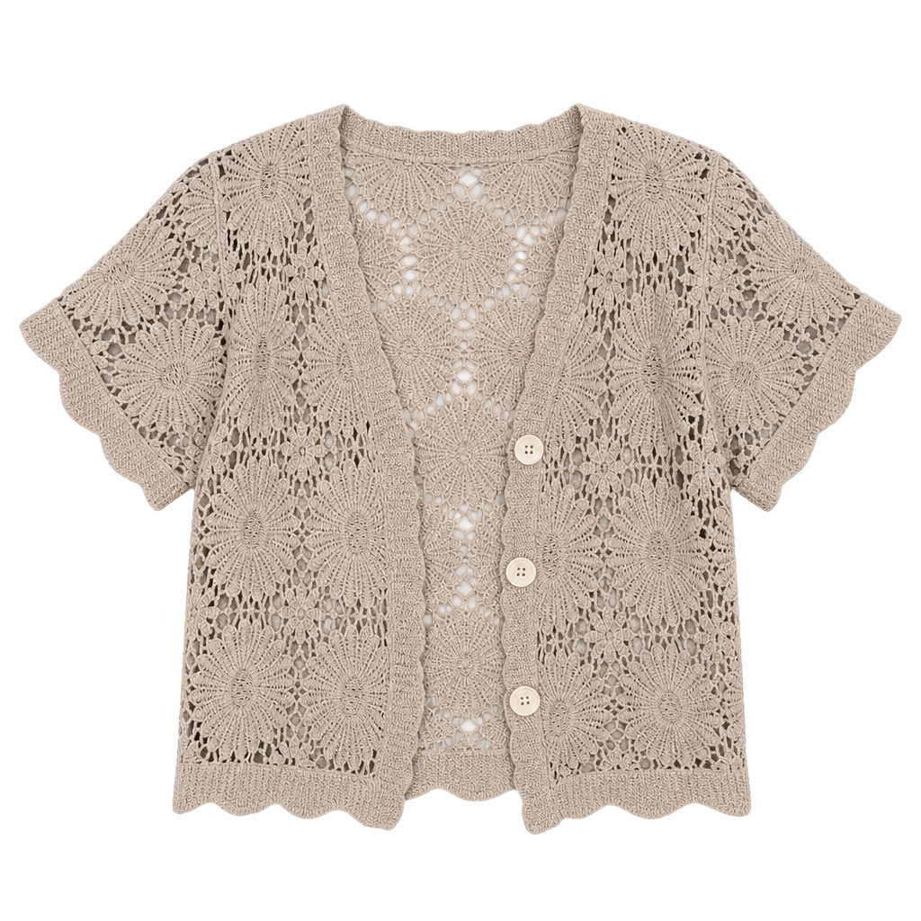 Kings Road Women's Beige Crochet Button-Front Cardigan Size S 1