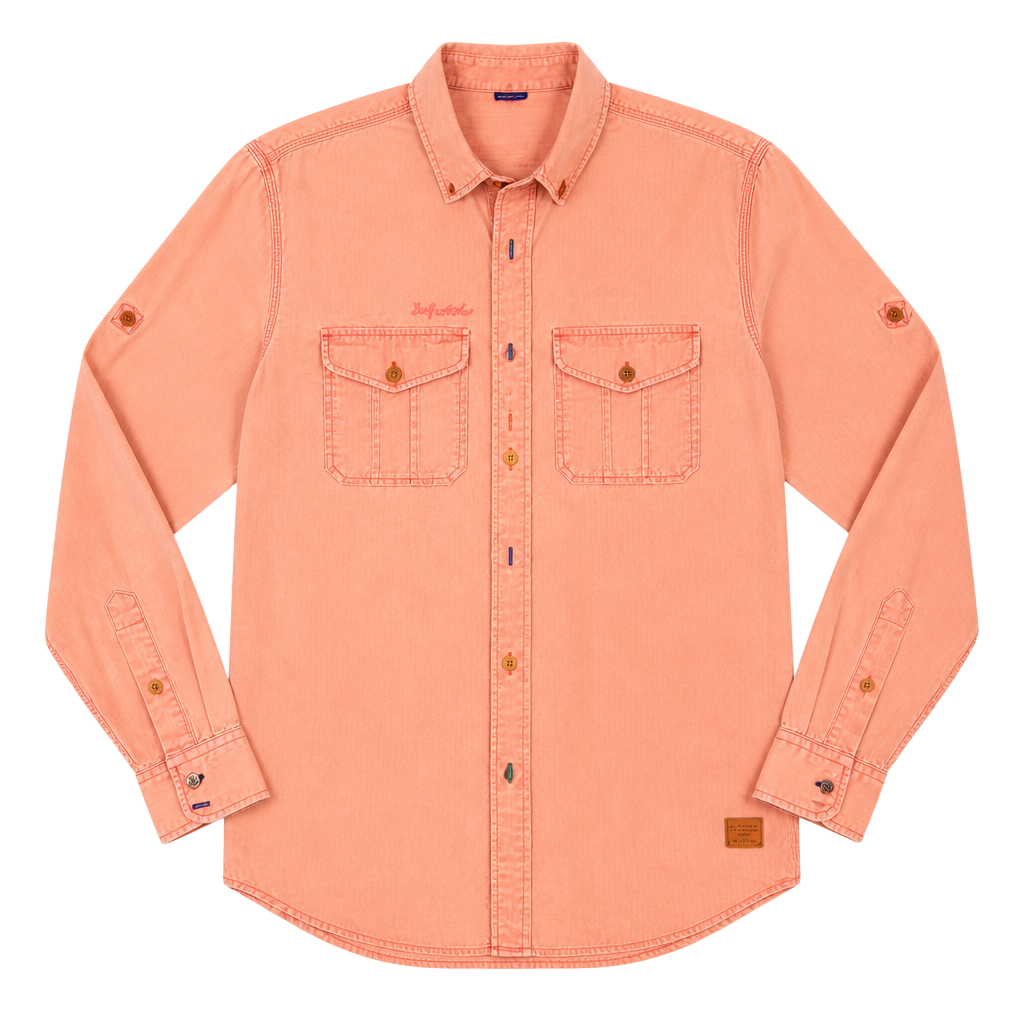 Scotch & Soda Amsterdam Adventure Salmon Pink Herringbone Long Sleeve Button-Down Shirt 1
