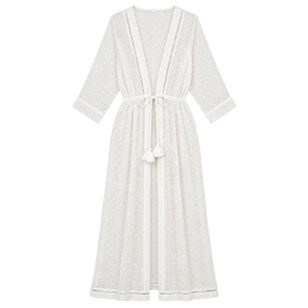 Abercrombie & Fitch Kimono Cover-Up One Size White Dot Sheer Maxi Robe 1