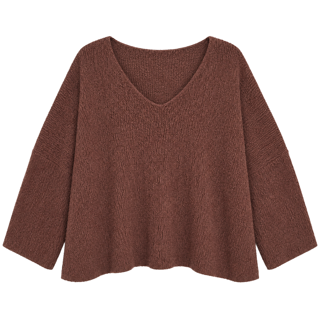 Stitch + Feather Textured V-Neck Sweater Size L Brown 1