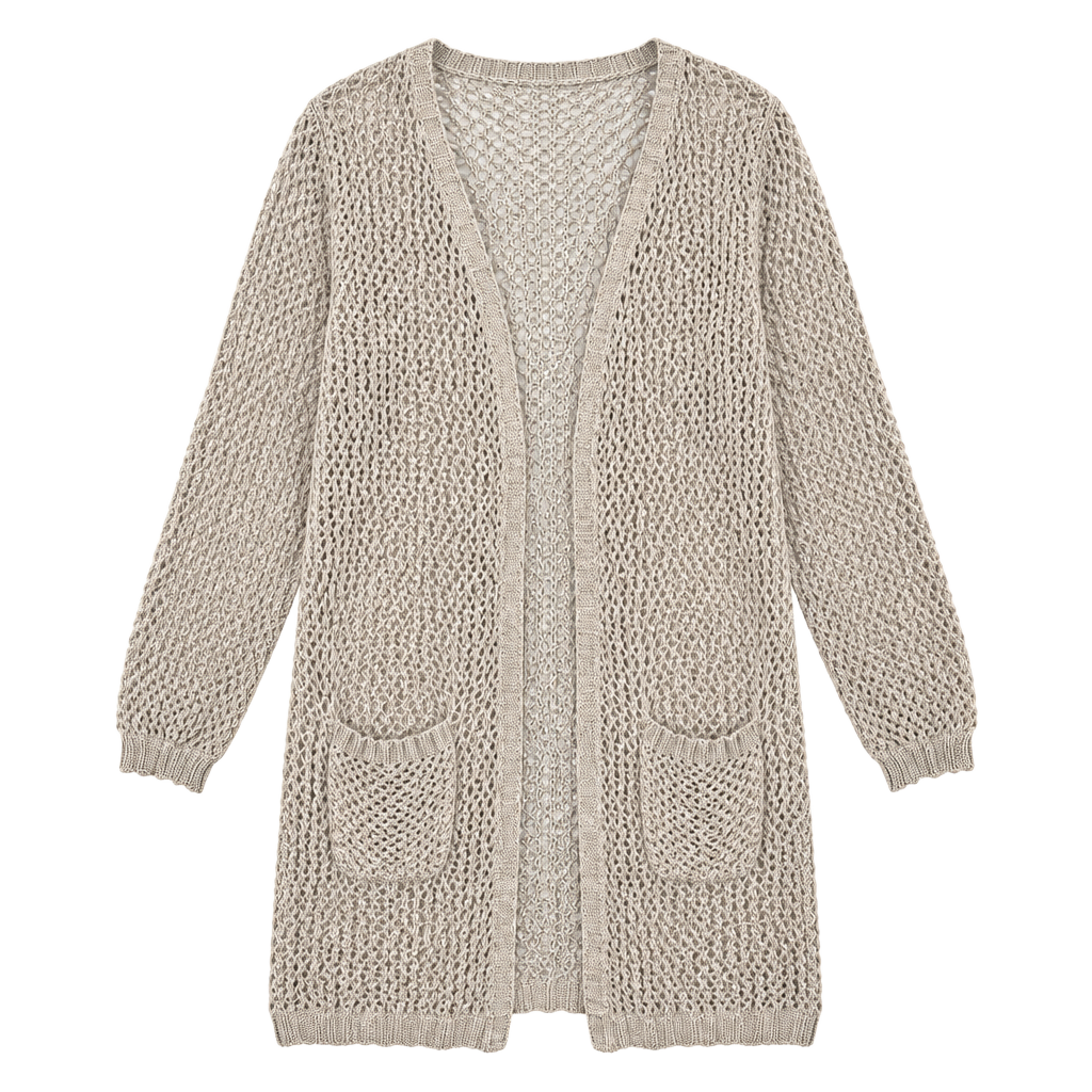 Ganji Open Front Knit Cardigan Size S Beige Mesh Sweater with Pockets 1