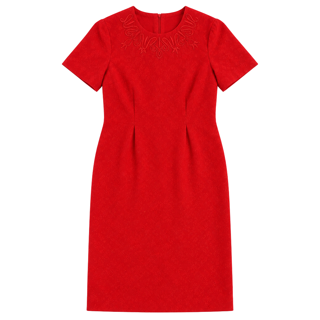 Liz Claiborne Sheath Dress Size 6 Red Rayon Embroidered Collar Vintage 1