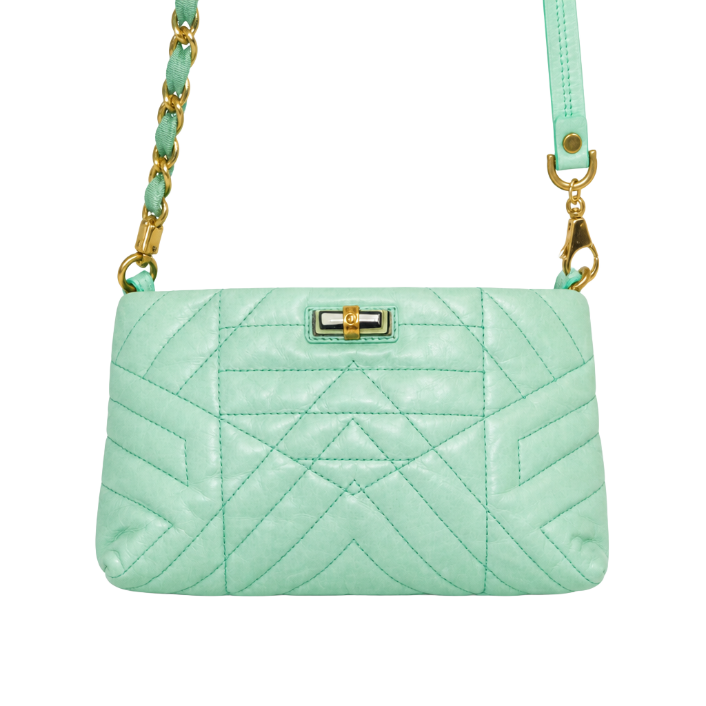 Lanvin Paris Quilted Leather Crossbody Bag Mint Green 1