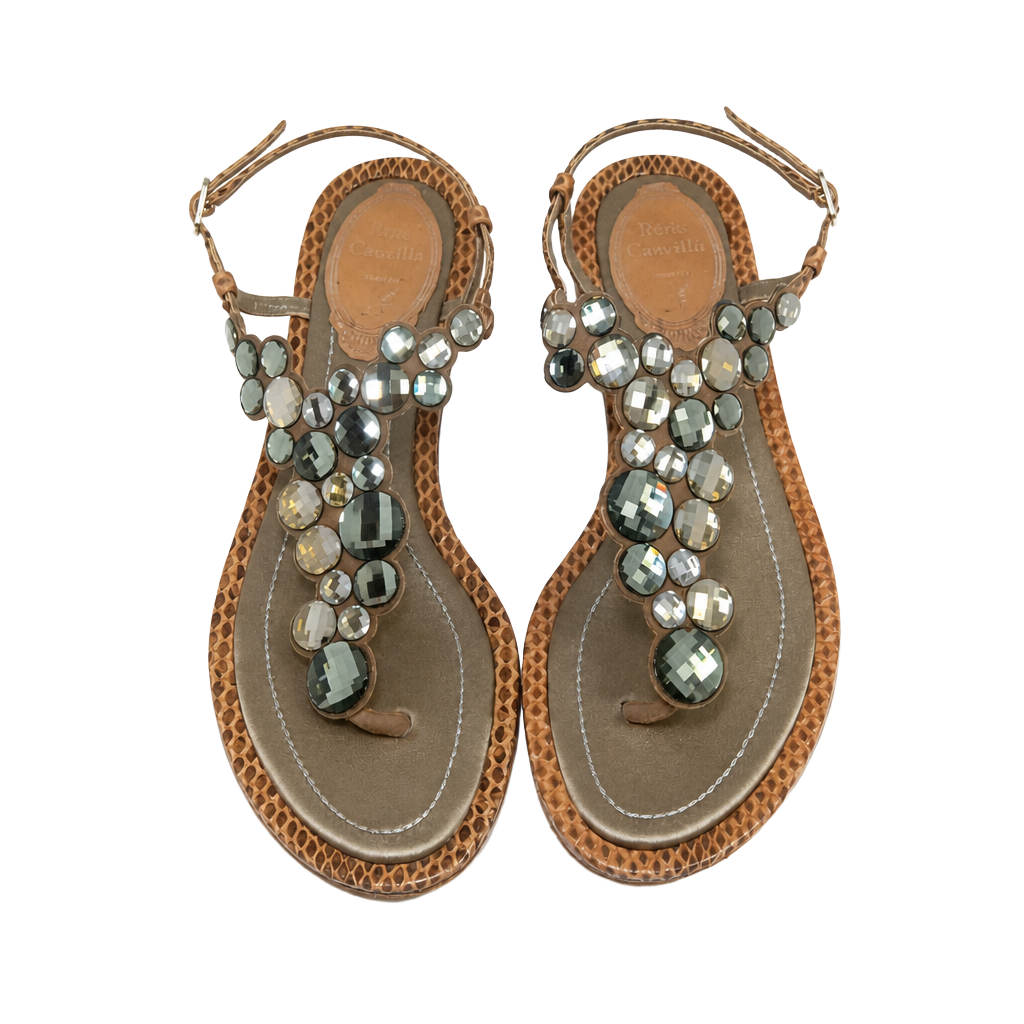 Rene Caovilla Embellished Snake Print Sandals Size 36.5 1