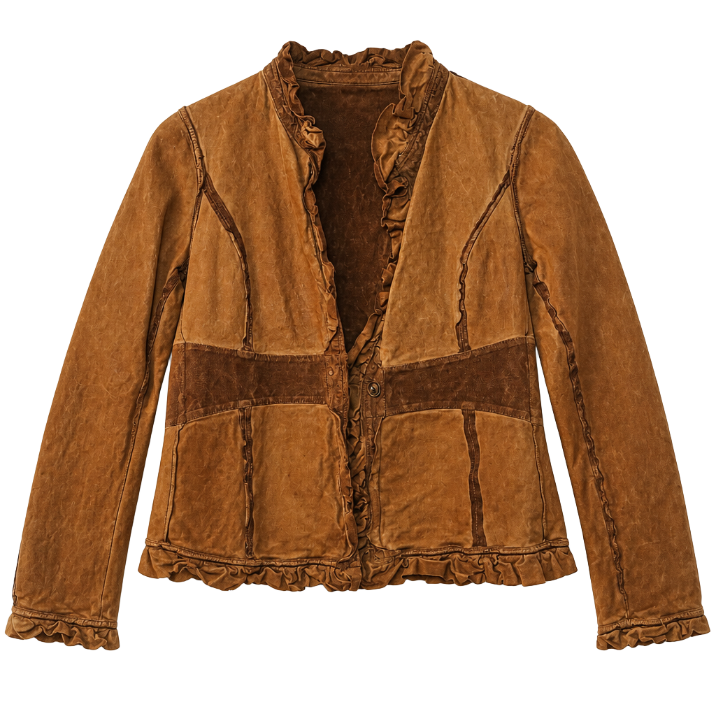 Santacroce Firenze Women's Italian Leather Ruffle Jacket Size M 1