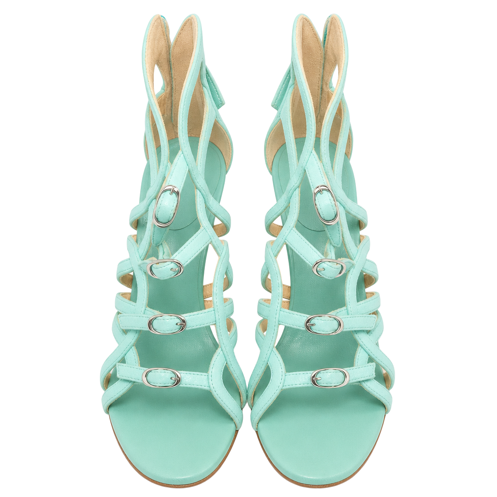 Giuseppe Zanotti Turquoise Suede Strappy Buckle Heels Size 37 Italian and size 7 USA 1