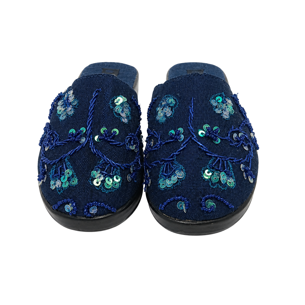 April Cornell Beaded Sequin Blue Mule Slides Size 11 Kids 1