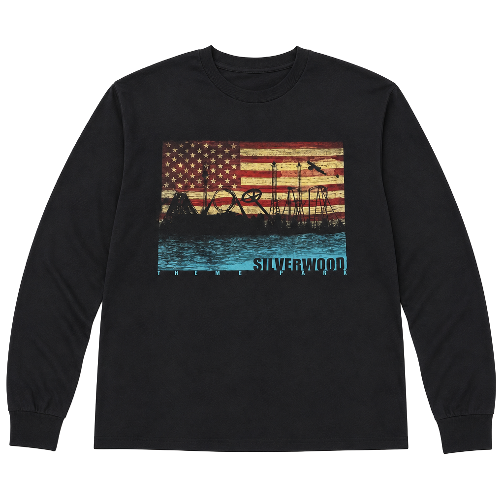 Silverwood Theme Park American Flag Roller Coaster Long Sleeve T-Shirt 1