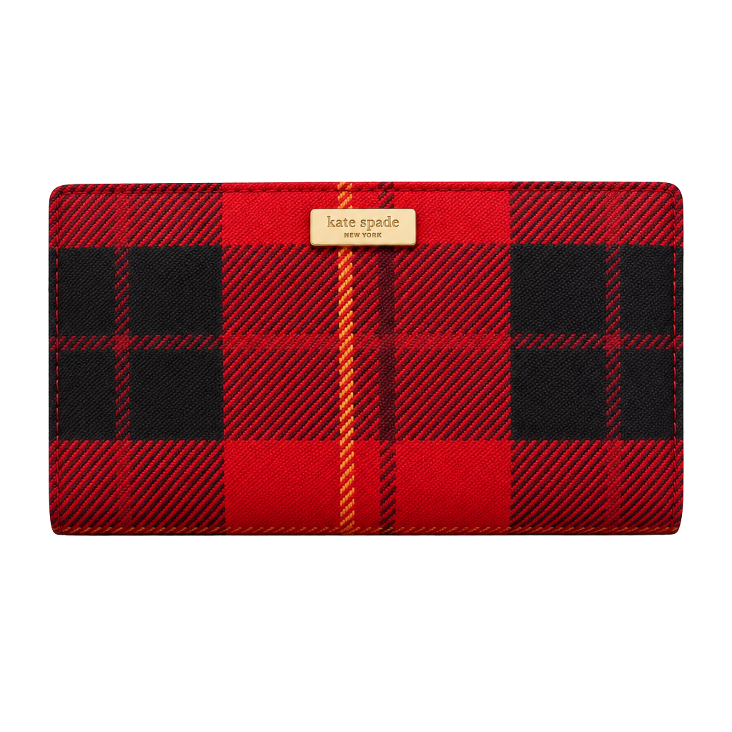 Kate Spade Woodland Plaid Stacy Bifold Wallet Red Black 1