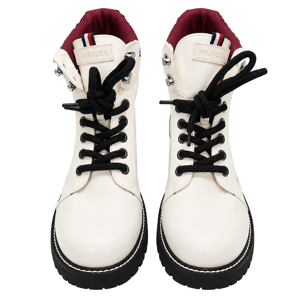 Tommy Hilfiger Leda Combat Boots White Plaid Collar Size 8.5M 1