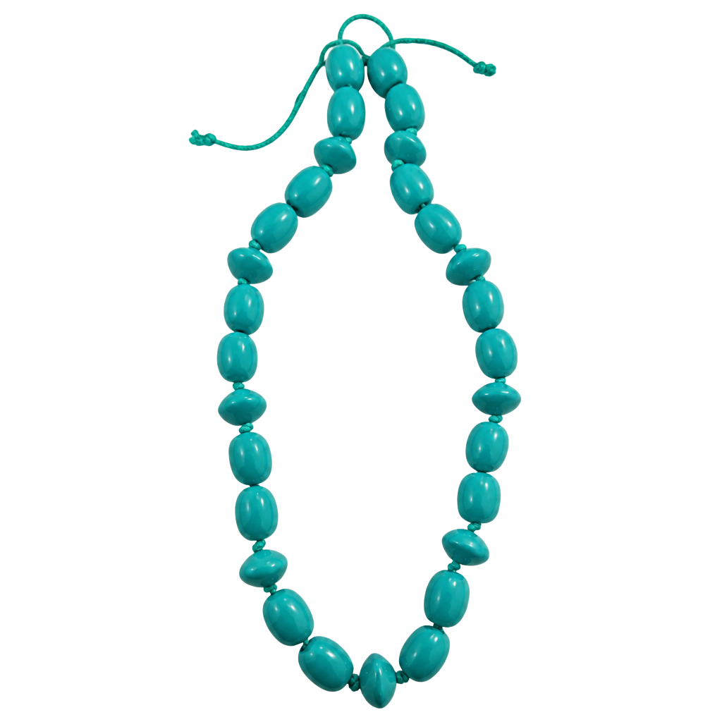 Vintage Teal Lucite Graduated Chunky Oval Beaded Necklace 1