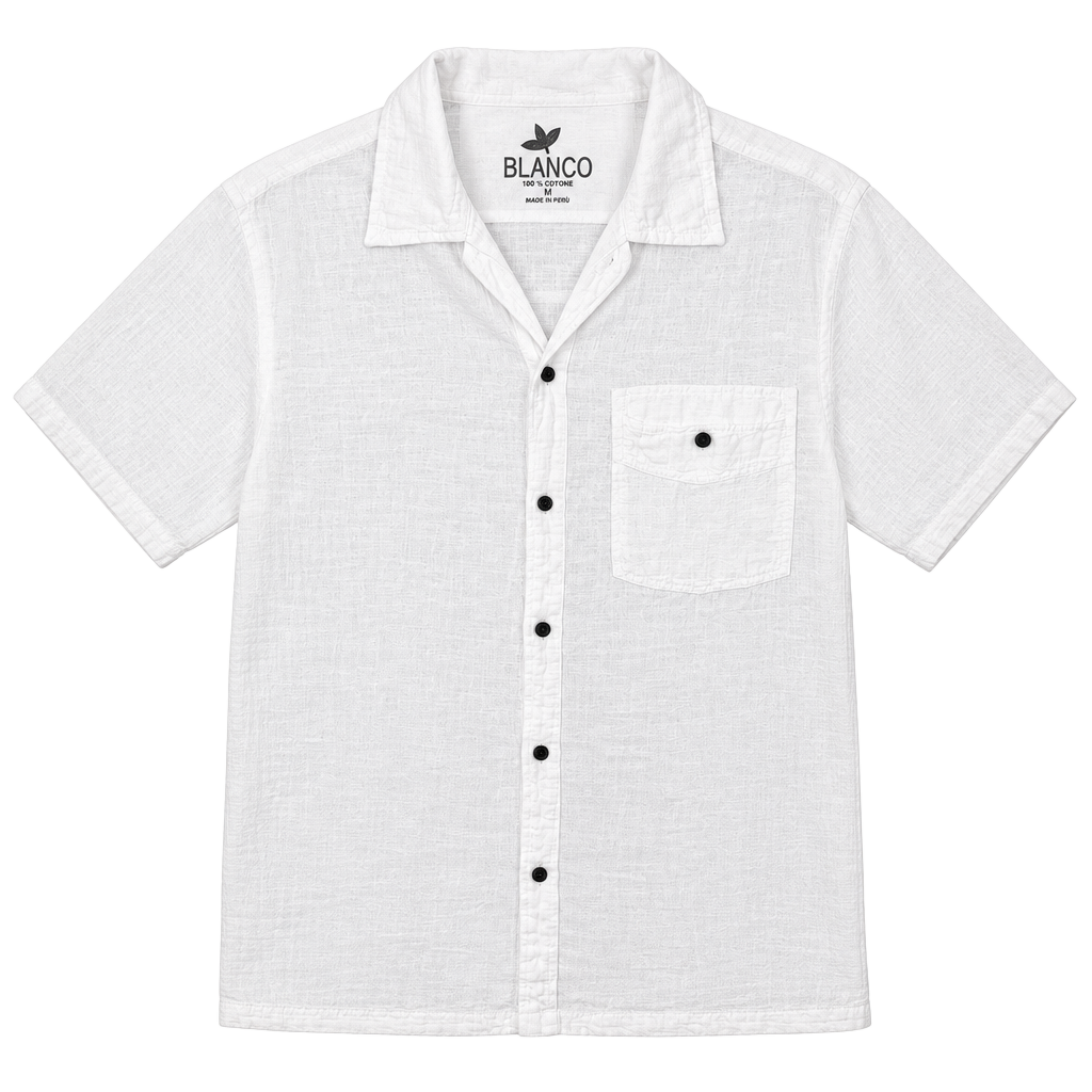 NWOT Blanco Short Sleeve Button Up Shirt Size M White Cotton 1