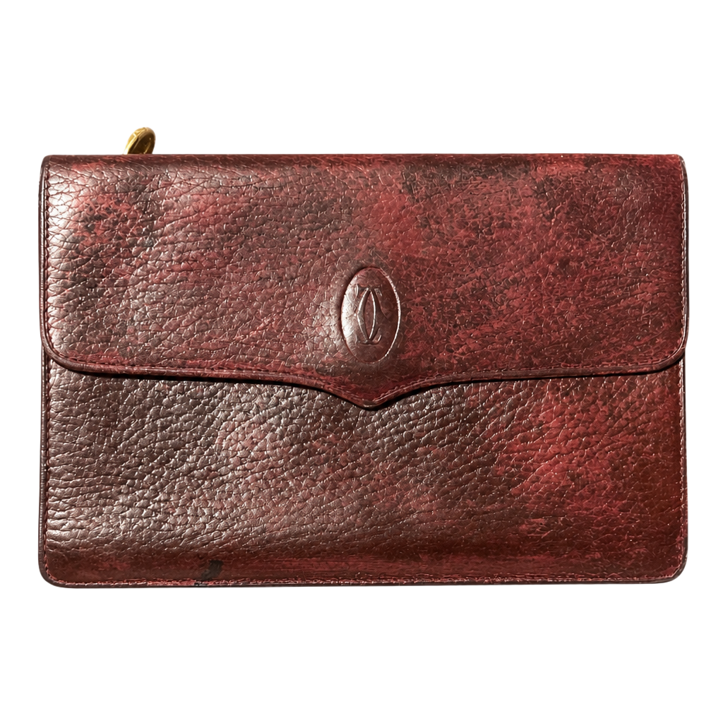 Vintage Must de Cartier Bordeaux Leather Flap Clutch Bag 1
