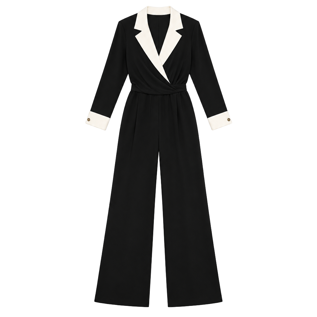 Jones New York Dress Jumpsuit Size 8 Black White Satin Trim 1