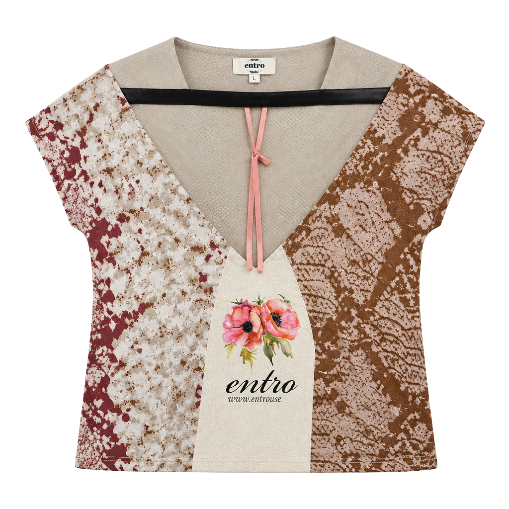 Entro Dress Size L Brown Pink Snake Print V-Neck Ruffle Sleeve Mini Dress 1