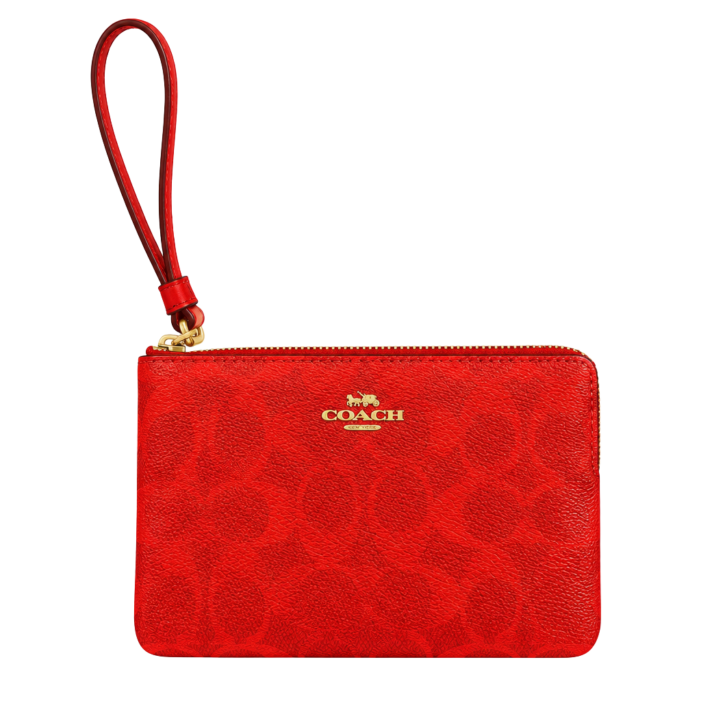Coach Corner Zip Wristlet Signature Canvas Bold Red 1