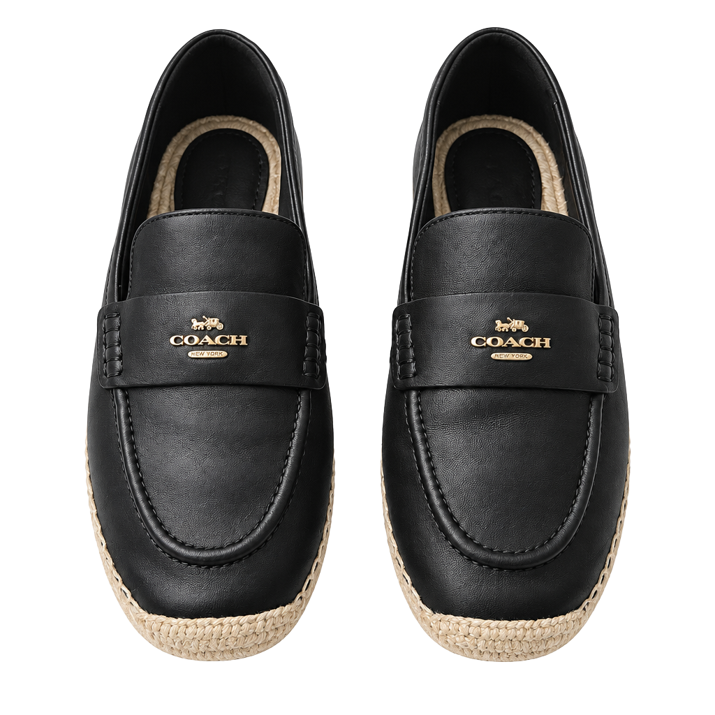 Coach Loafer Espadrille Black Leather Flat Shoes 1