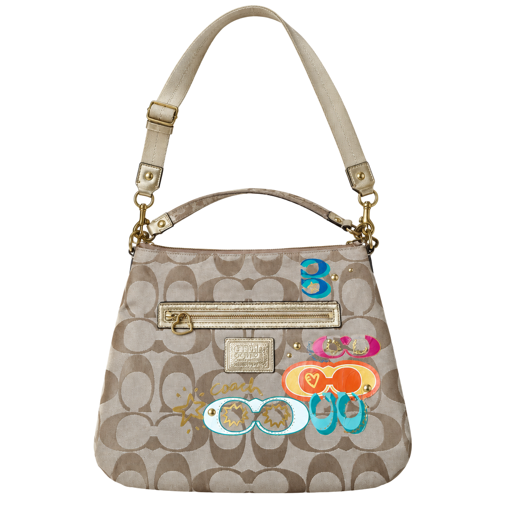 VTG Y2K Coach Poppy Bag Signature Canvas Multicolor Graphic Accents Hobo 1