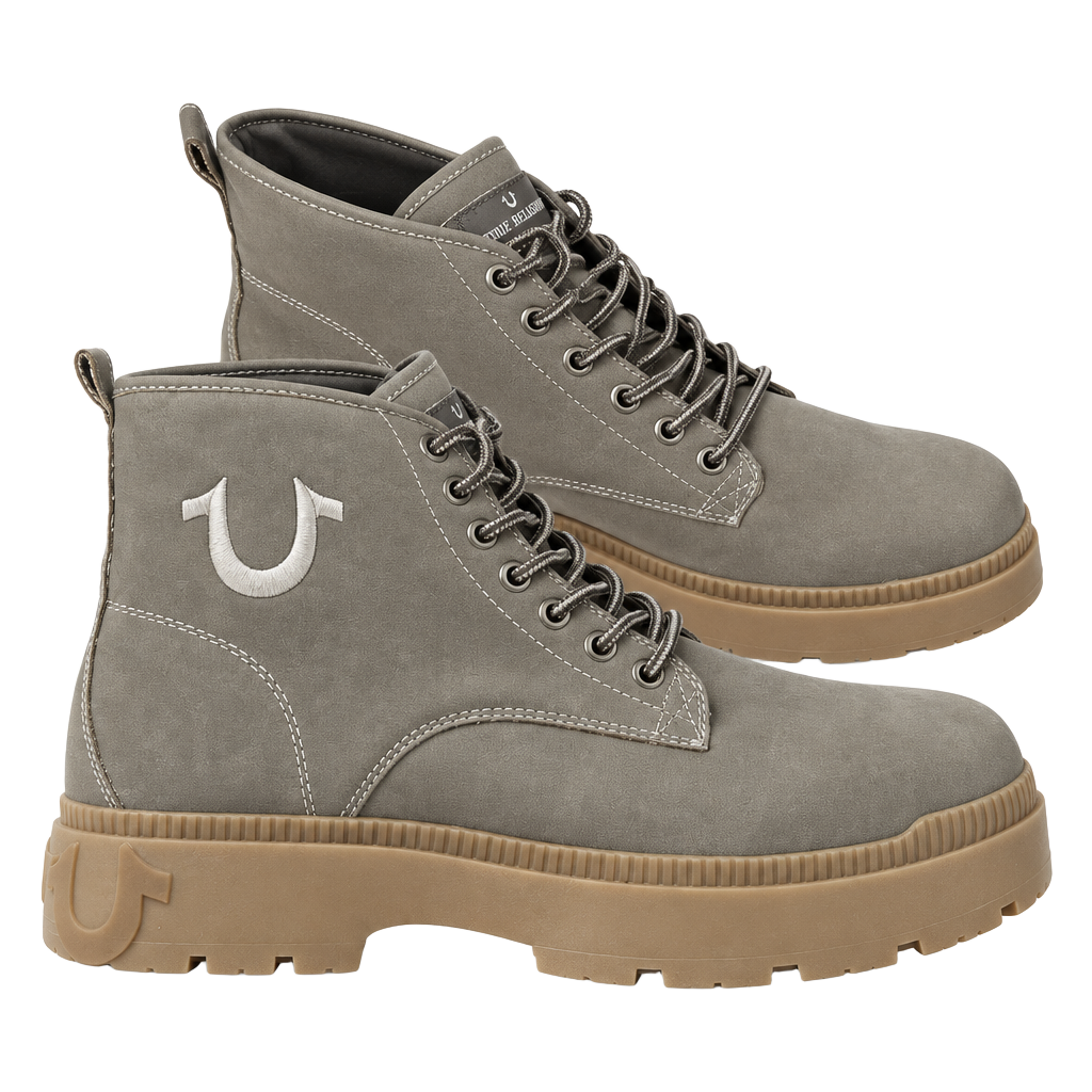 True Religion Jackson DD Taupe Faux Suede Lace-Up Boots Size 12 1