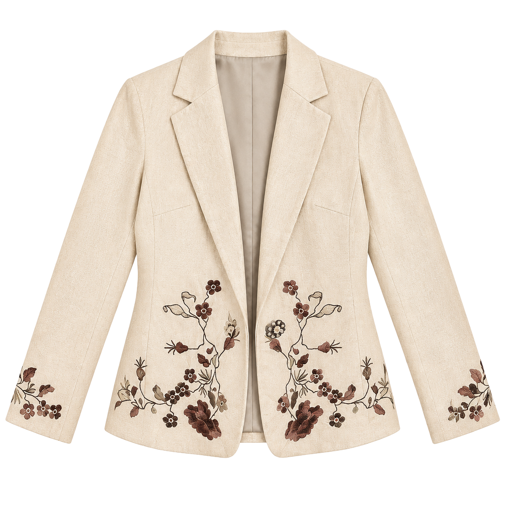 Lew Magram Leather Jacket Size 10 Beige Floral Embroidered Pig Nappa Blazer 1