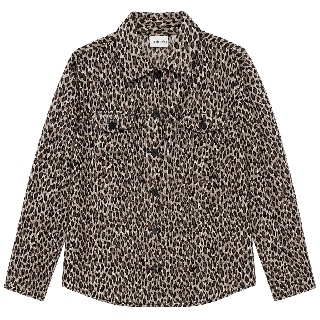 Chico's Sheer Leopard Print Long Sleeve Button Down Blouse Size 2 1