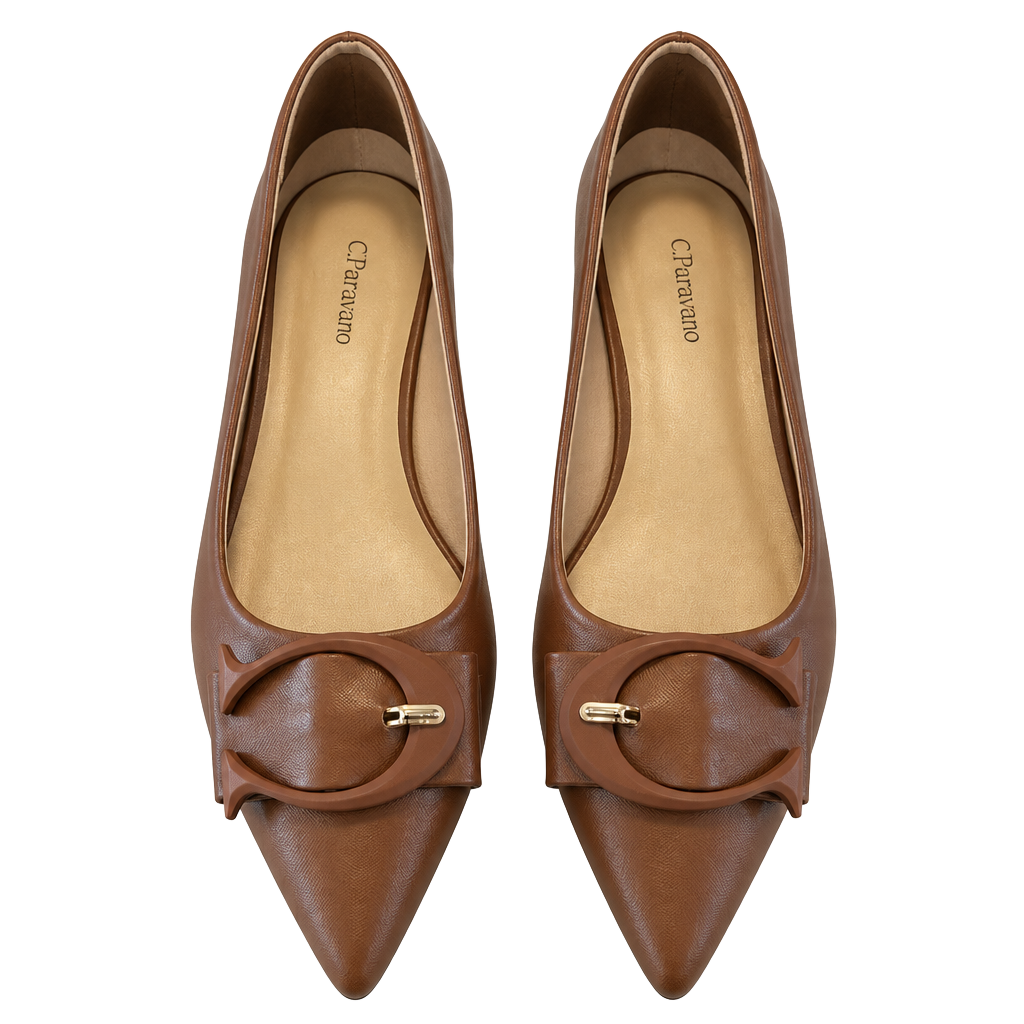 C.Paravano Pointed Toe Flats Size 40 Brown Buckle Leather 1