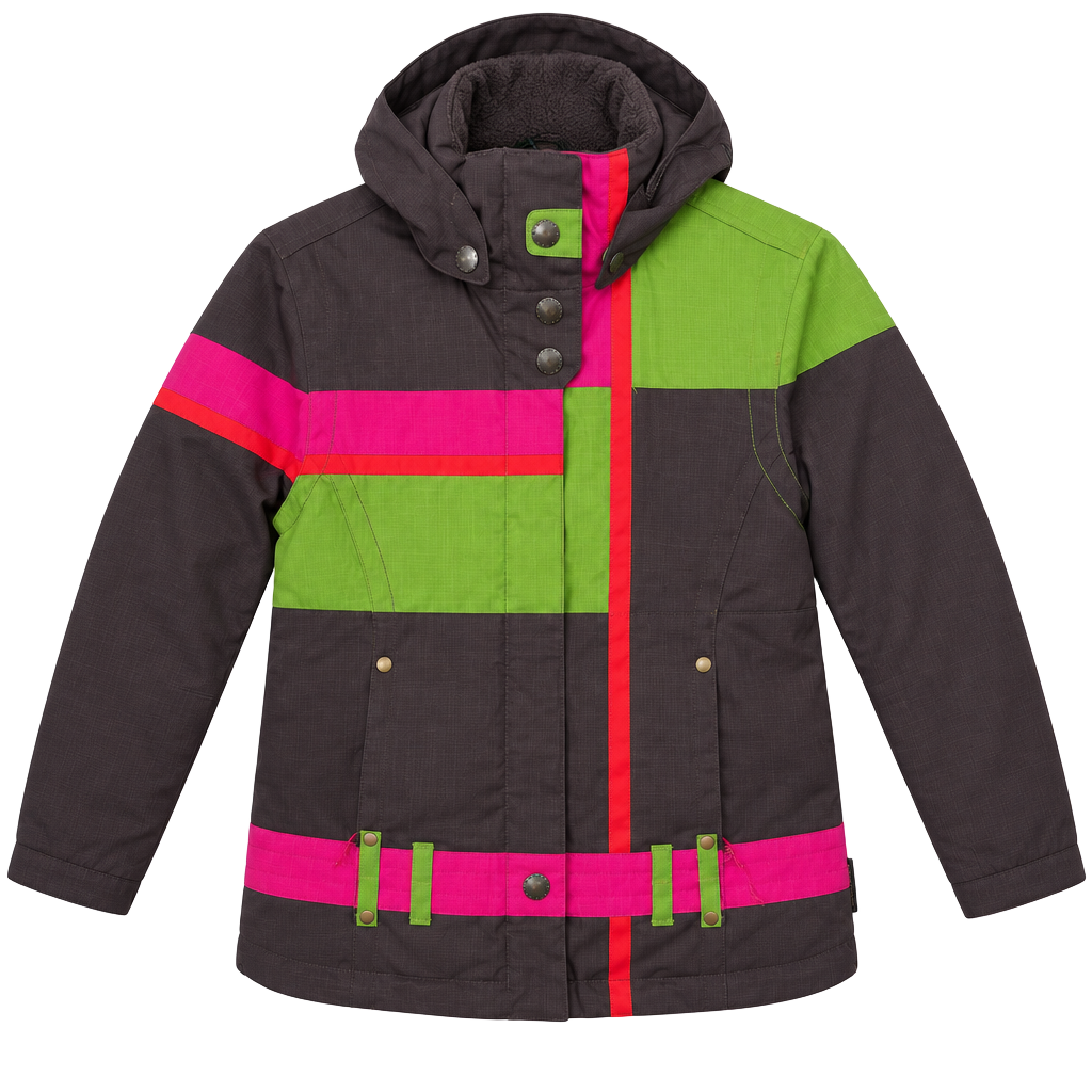 Obermeyer Ski Jacket Size 10 Juniors Brown Pink Green Hooded Winter Coat 1