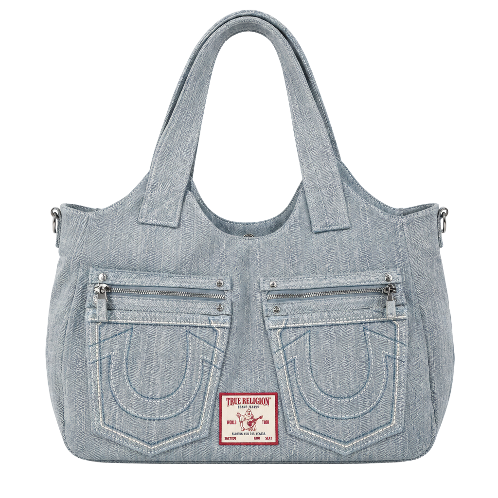True Religion Women's Horseshoe Stitch Denim Satchel Handbag 1